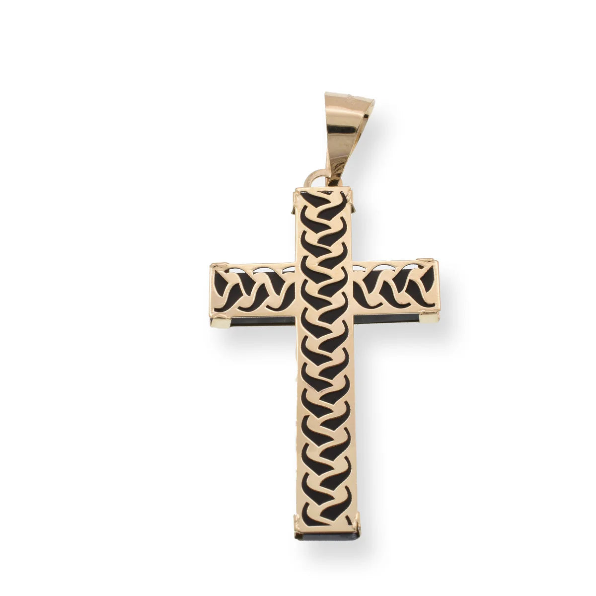 14 Karat Yellow Gold Accented Cross Black Enamel 15.9mm x 20.8mm Pendant